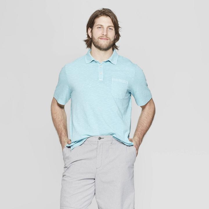 Men's Tall Regular Fit Short Sleeve Jersey Polo Shirt - Goodfellow & Co Belize Blue