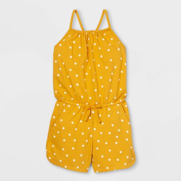 Girls' Printed Sleeveless Knit Romper - Cat & Jack Mustard Yellow