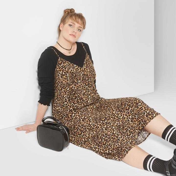 Women's Plus Size Leopard Print Strappy Midi Dress - Wild Fable Taupe Brown