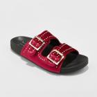 Women's Mags Velvet Pin Stud Two Buckle Slide Sandals - A New Day Burgundian Wine 6.5, Burgandian Wine