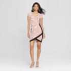 Women's Floral Print Short Sleeve Framed Wrap Dress - Almost Famous (juniors') Pink