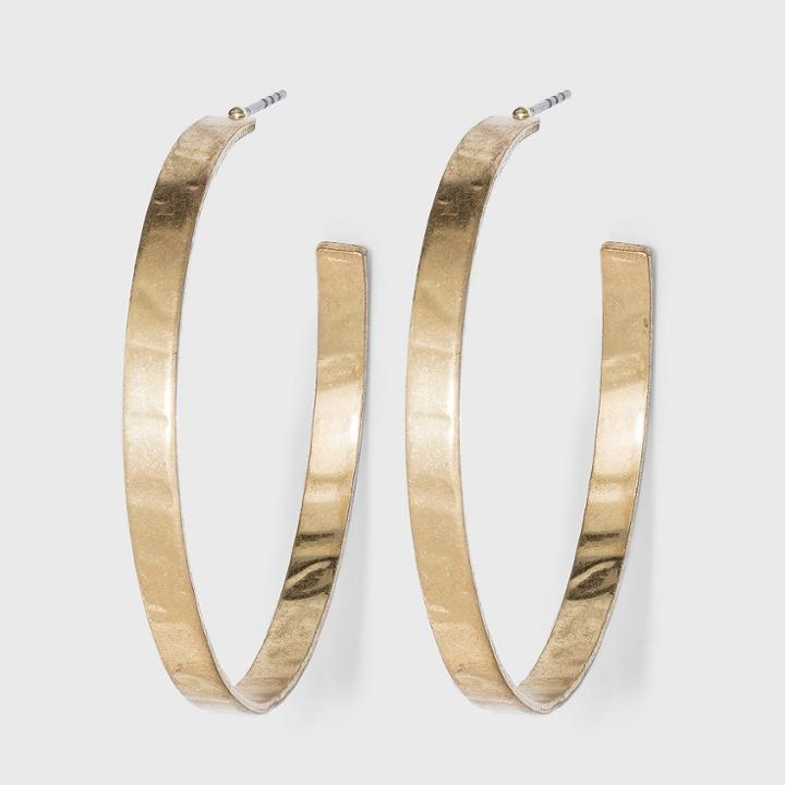 Large Worn Metal Hammered Hoop Earrings - A New Day Gold