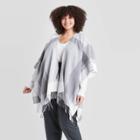 Women's Plus Size Plaid Ruana Kimono Jacket - A New Day Gray