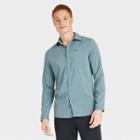 Men's Long Sleeve Button-up T-shirt - All In Motion Emerald Green
