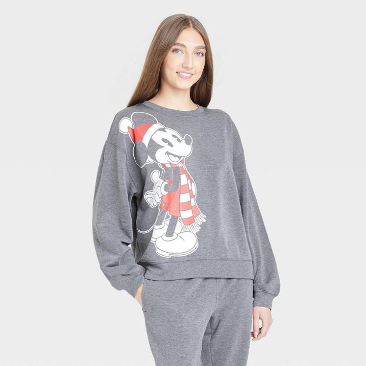 Women's Disney Mickey Holiday Graphic Sweatshirt - Gray