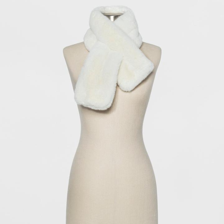 Women's Mini Faux Fur Pull Through Scarf - A New Day Cream (ivory)