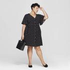 Women's Plus Size Polka Dot Button Front Dress - Ava & Viv Black