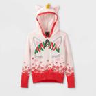 Well Worn Girls' Unicorn Hooded Pullover Sweater - Pink/red