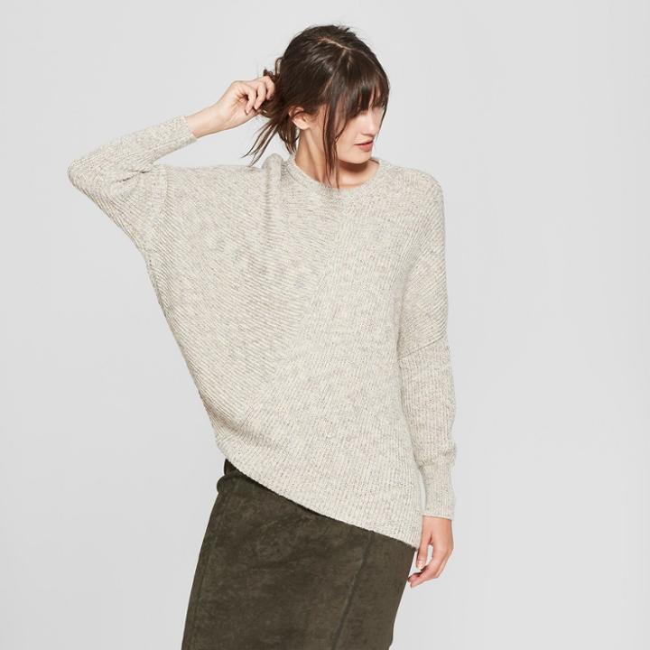Women's Long Sleeve Mixed Stitch Pullover Sweater - Prologue Oatmeal