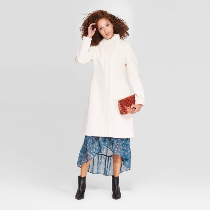 Women's Stand Collar Top Coat - A New Day Cream Xs, Women's, Ivory