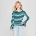 Girls' Long Sleeve Stripe T-shirt - Art Class Green