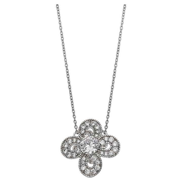 Distributed By Target Women's Clear Cubic Zirconia Clover Pendant In Sterling Silver - Clear/gray