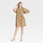 Women's Floral Print Puff Elbow Sleeve Babydoll Dress - Universal Thread Brown