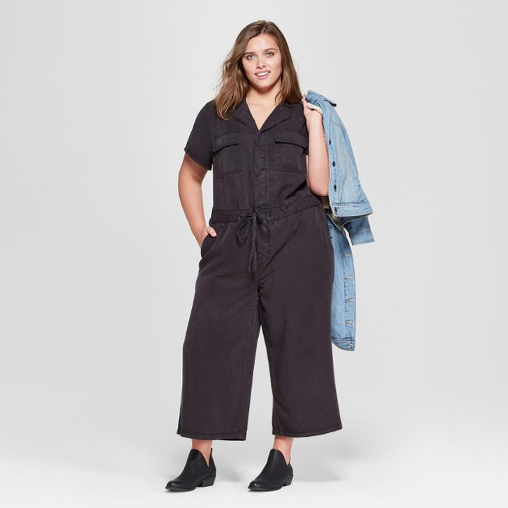 Women's Plus Size Short Sleeve Jumpsuit - Universal Thread Black