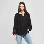 Women's Long Sleeve Embroidered Peasant Top - Knox Rose Black