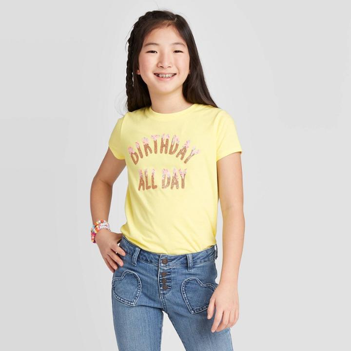Petitegirls' Short Sleeve Birthday All Day Graphic T-shirt - Cat & Jack Yellow