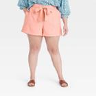 Women's Plus Size High-rise Tie Waist Shorts - A New Day Coral