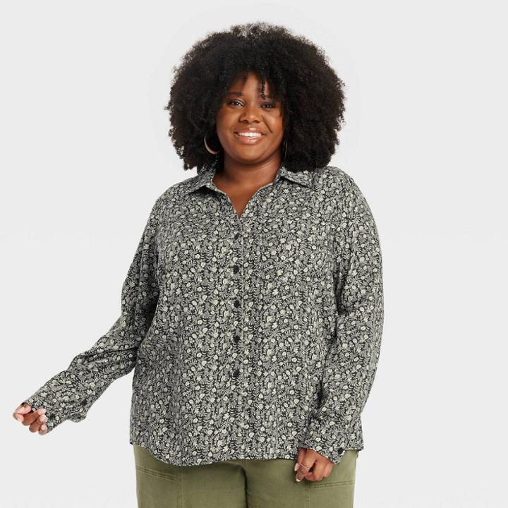 Women's Plus Size Long Sleeve Button-down Shirt - Knox Rose Blue