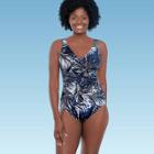 Women's Slimming Control Wrap-front One Piece Swimsuit - Dreamsuit By Miracle Brands Black Tropical Print
