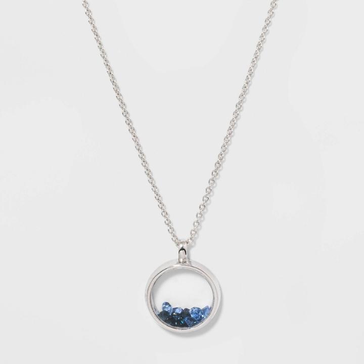 Boxed Silver Plated Shaker Pendant With Crystals Necklace - A New Day Crystal Blue, Women's