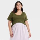Women's Plus Size Short Sleeve Scoop Neck T-shirt - A New Day Olive
