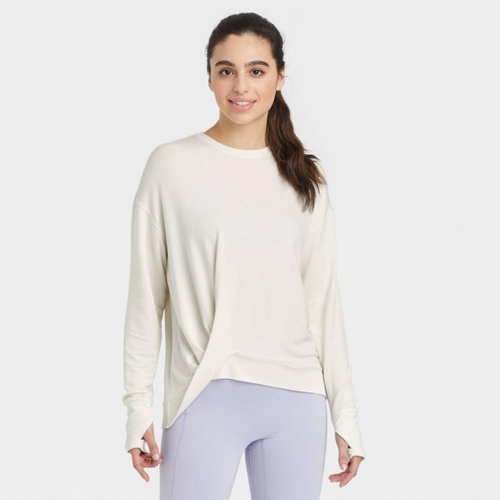 Women's Super Soft Twist-front Crewneck Pullover Sweatshirt - All In Motion Almond