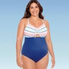 Women's Plus Size Slimming Control Tie-front Cut Out One Piece Swimsuit - Beach Betty By Miracle Brands White