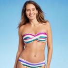 Women's Striped Twist Bandeau Bikini Top - Kona Sol Multi Xs, Black/ivory/green