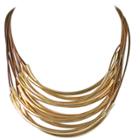Zirconmania Zirconite Multi-strand Layered Leather Cord With Metal Tubes Draped Necklace - 18 - Brown/gold