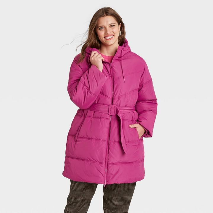 Women's Puffer Jacket - A New Day Raspberry Verbena X