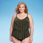 Women's Tiered Tankini Top - Aqua Green Olive Green X