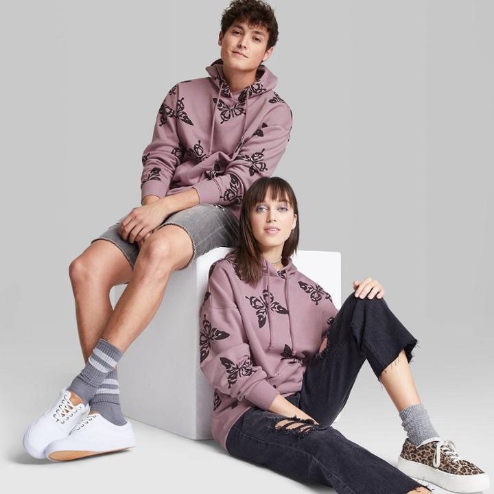 Oversized Hooded Sweatshirt - Wild Fable Mauve Butterfly Xs, Pink Butterfly