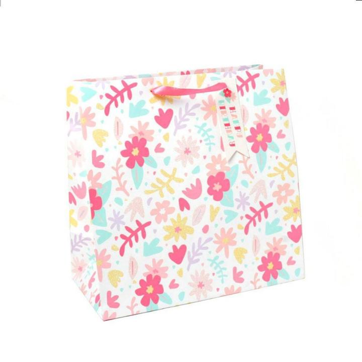 Spritz Square Floral Gift Bag With Glitter -