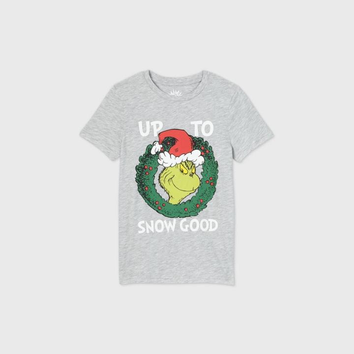 Boys' Dr. Seuss Grinch 'up To Snow Good' Short Sleeve T-shirt - Gray