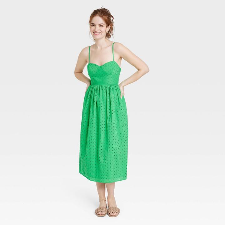 Women's Sleeveless Eyelet Sun Dress - A New Day Green