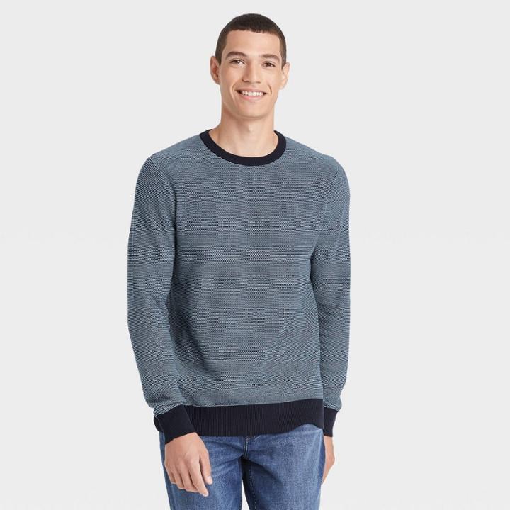 Men's Striped Regular Fit Crewneck Pullover Sweater - Goodfellow & Co Xavier Navy