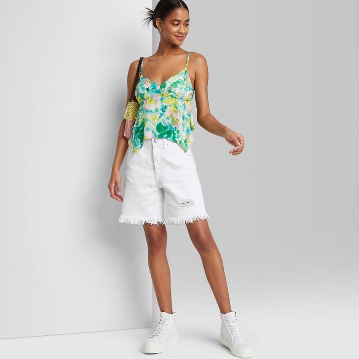 Women's High-rise Wide Leg Bermuda Jean Shorts - Wild Fable White