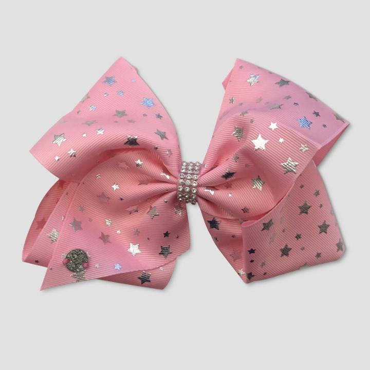 Girls' Jojo Siwa Pink With Silver Stars Bow Hairclip