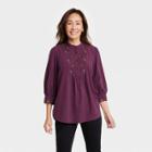 Women's Bishop 3/4 Sleeve Embroidered Blouse - Knox Rose Plum Purple