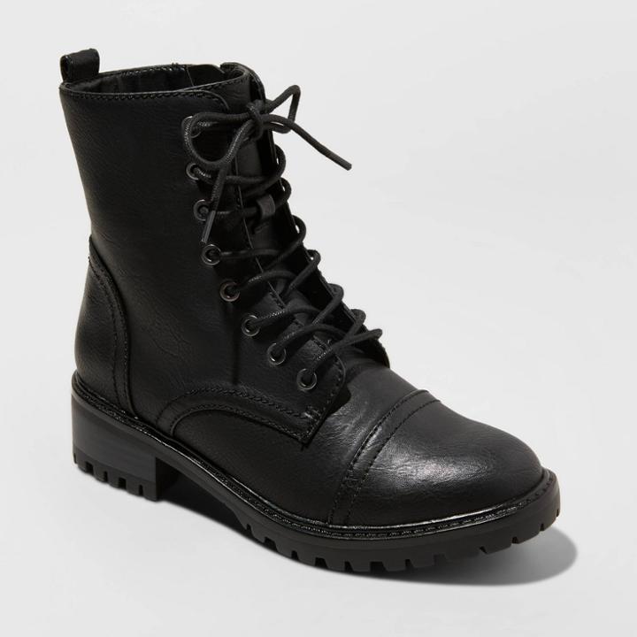 Women's Kamryn Wide Width Lace Up Combat Boot - Universal Thread Black