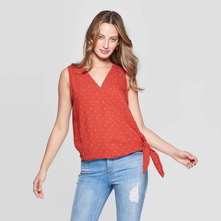 Women's Sleeveless V-neck Printed Wrap Top - Universal Thread Red