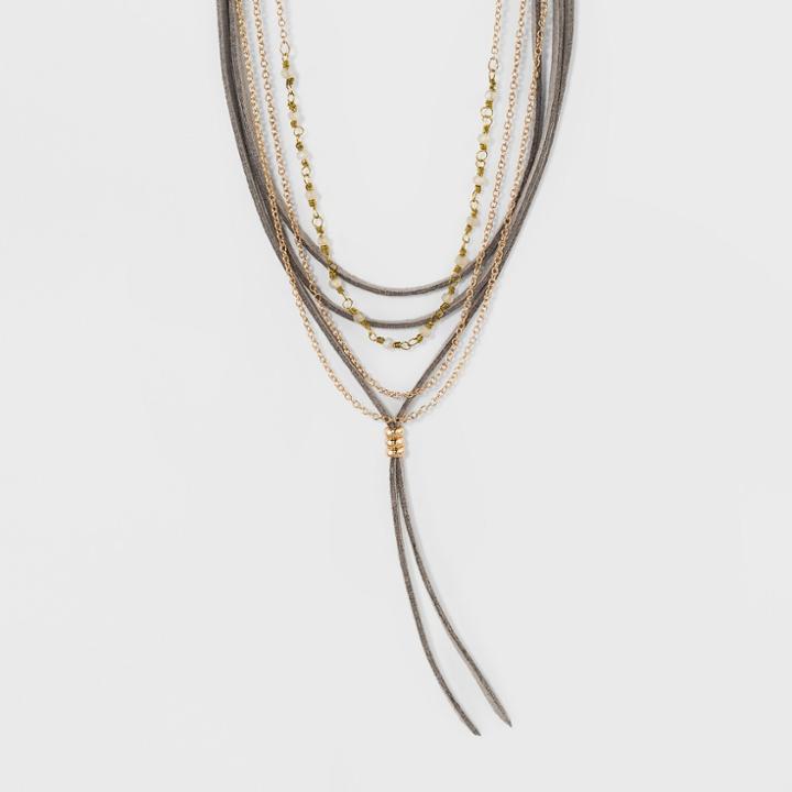 Target Multi Row Choker With Simulated Suede, Stone And Chain Necklace - Gray