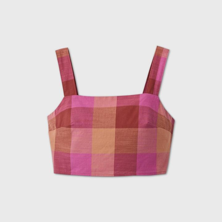 Women's Plaid Sleeveless Blouse - Universal Thread Pink Xs,