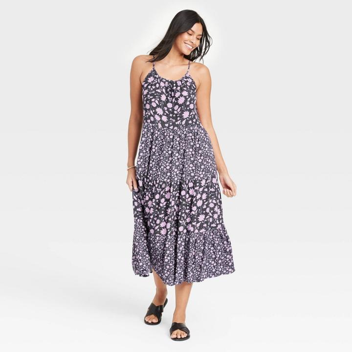 Women's Floral Print Sleeveless Tiered Skinny Dress - Universal Thread Navy