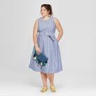 Women's Plus Size Striped Belted Waist Dress - Ava & Viv Blue/white