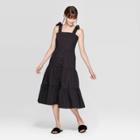 Women's Sleeveless Square Neck Tiered Button Front A Line Midi Dress - Who What Wear Jet Black