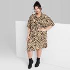 Women's Plus Size Ascot + Hart Woven Short Sleeve Graphic A-line Dress - Tan Leopard Print
