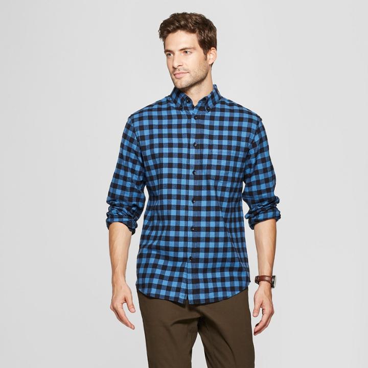 Men's Standard Fit Pocket Flannel Long Sleeve Collared Button-down Shirts - Goodfellow & Co Amparo Blue