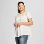 Women's Plus Size Short Sleeve Crochet Front Knit Top - Xhilaration White