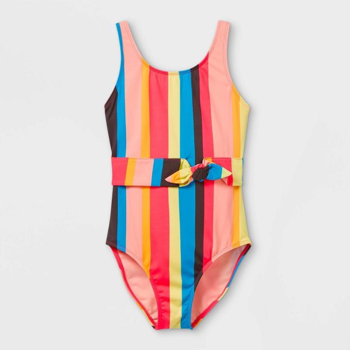 Girls' Magical Water Vertical Striped One Piece Swimsuit - Art Class